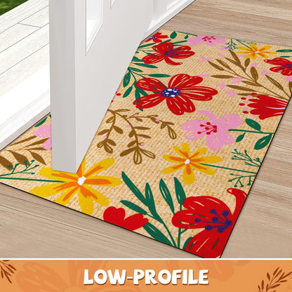 BLEUM CADE Spring Flower Door Mats  Outdoor,Non Slip Welcome Mat with Non-slip Rubber Backing,18" x 30 "