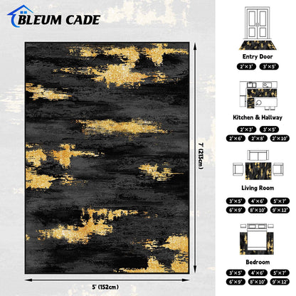 Bleum Cade 5'x7' Area Rugs for Living Room, Modern Abstract Rug Ultra Soft Washable Rugs for Bedroom, Anti Slip Durable Carpet Home Decor for Dining Room,Black Gold