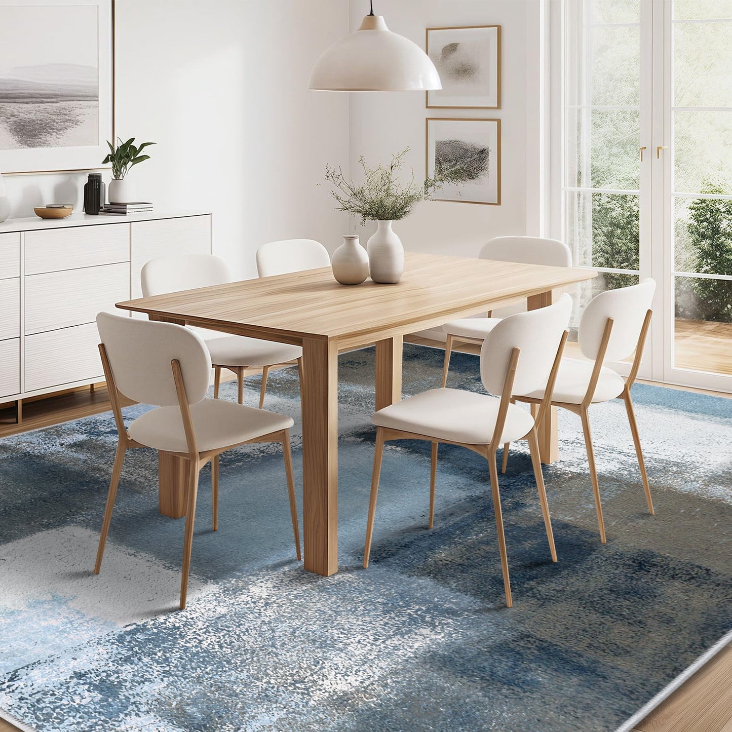 Bleum Cade 9x12 Abstract Area Rugs for Living Room, Patchwork Modern Geometric Rug Non Slip, Washable Soft Bedroom Rug Stain Resistant, Indoor Rugs Low Pile Carpet for Dining Room,Blue