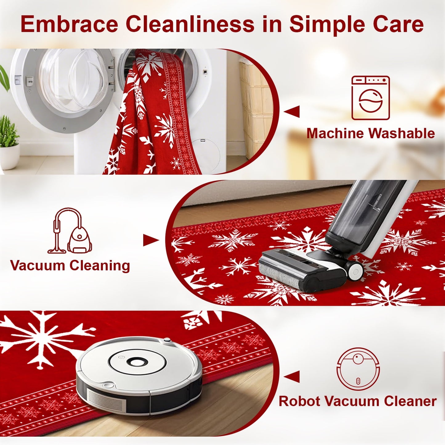 Bleum Cade Christmas Snowflake Area Rugs 2x3 Door Mat, Non Slip Washable Entryway Rug Outdoor Indoor Xmas Santa Welcome Mat for Entrance,Red