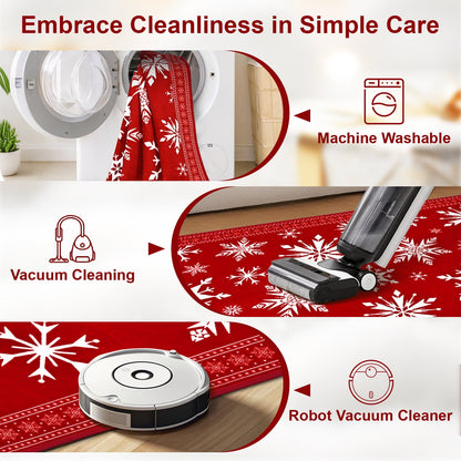 Bleum Cade Christmas Snowflake Area Rugs 2x3 Door Mat, Non Slip Washable Entryway Rug Outdoor Indoor Xmas Santa Welcome Mat for Entrance,Red