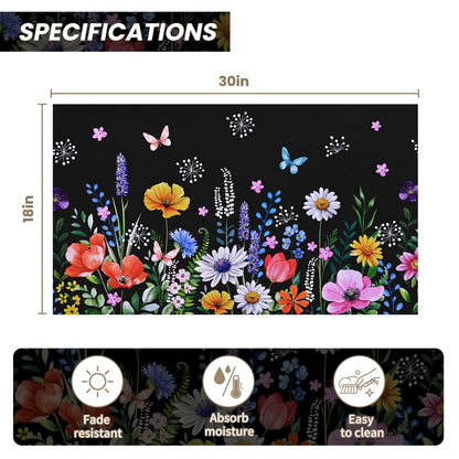 BLEUM CADE Spring Flower Door Mat,Vivid Butterfly Welcome Mat for Front Door,Non Slip Low Profile Outside Door Mats,Spring Summer Flower Decor Doormat,18" x 30"