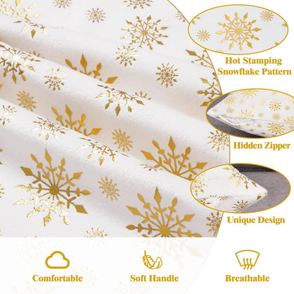 BLEUM CADE 18 x 18 inch Christmas Pillow Covers Set of 2,Gold Glitter Printed Snowflake Xmas Pillows for Sofa Couch,Soft Velvet Christmas Decor Pillowcases