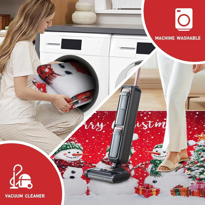 BLEUM CADE Christmas 3x5 ft Area Rug for Living Room Bedroom,Xmas Snowman Rugs Carpet for Bedroom Living Room,Non Slip Washable Area Rug for Christmas Decorations,Red