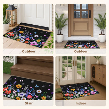 BLEUM CADE Spring Flower Door Mat,Vivid Butterfly Welcome Mat for Front Door,Non Slip Low Profile Outside Door Mats,Spring Summer Flower Decor Doormat,18" x 30"