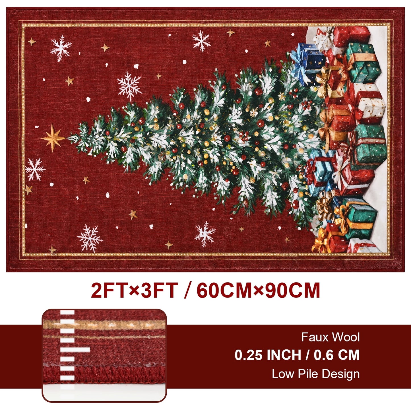 BLEUM CADE Christmas Tree Area Rugs 2x3 Door Mat, Non Slip Washable Entryway Rug Outdoor Indoor Welcome Mat for Entrance,Red