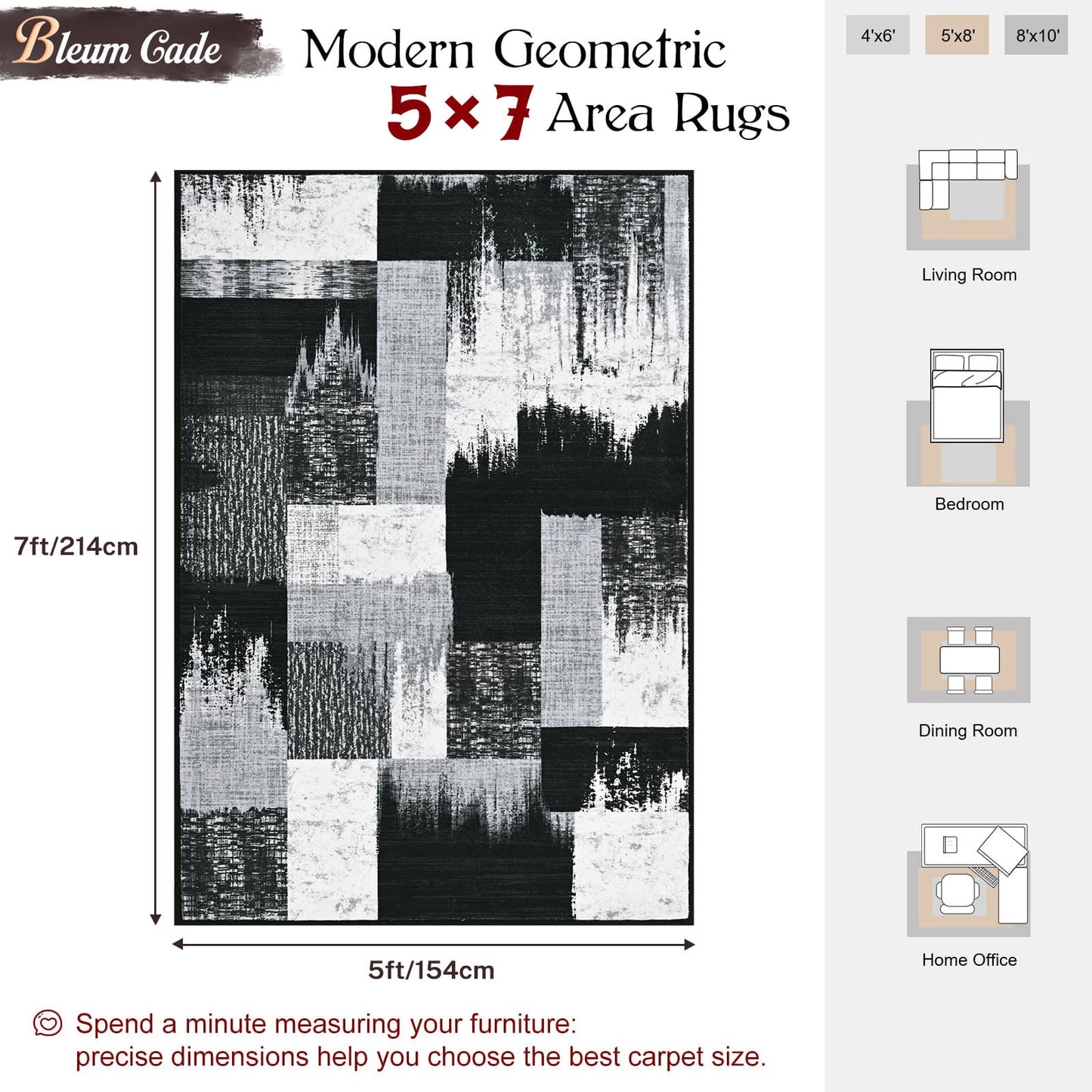 Bleum Cade 5x7 Abstract Area Rugs for Living Room, Modern Geometric Rug Non Slip, Patchwork Washable Soft Bedroom Rug Stain Resistant, Indoor Rugs Low Pile Carpet