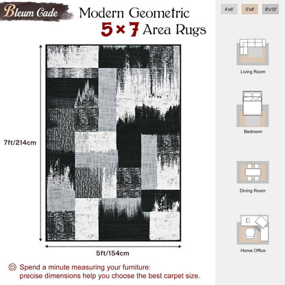 Bleum Cade 5x7 Abstract Area Rugs for Living Room, Modern Geometric Rug Non Slip, Patchwork Washable Soft Bedroom Rug Stain Resistant, Indoor Rugs Low Pile Carpet