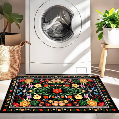 Bleum Cade Area Rugs for Doormat 2X3,Spring Boho Floral Rug, Machine Washable Non Slip Welcome Mat, Low Pile Carpet for Entryway, Kitchen, Front Door Indoor Entrance,Black