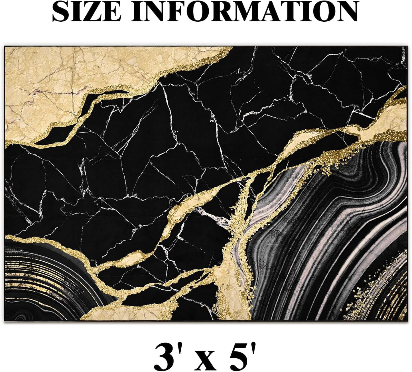 Bleum Cade Area Rugs for Living Room 3X5 Machine Washable Rugs Marble Swirl Abstract Rug Indoor Carpet, Soft Lightweight Non Slip Large Rug for Bedroom Dining Room,Black Gold