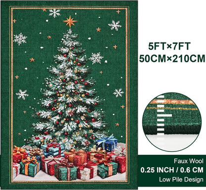 BLEUM CADE Christmas Tree 5'x7' Area Rugs for Living Room, Washable Rugs for Bedroom Dinning Room,Winter Green Rug Ultra Soft Non Slip Durable Large Carpet Christmas Decorations