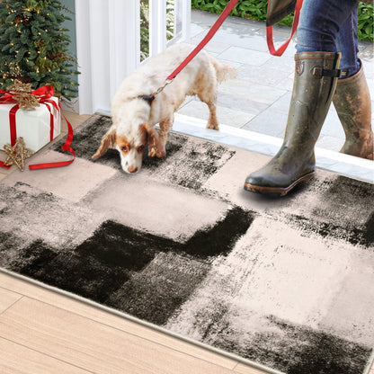 Bleum Cade Modern Abstract Area Rugs 2x3 Entryway Rug,Non Slip Washable Door Mat Outdoor Indoor Welcome Mat for Entrance,Brown