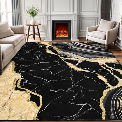 Bleum Cade 5'x7' Area Rugs for Living Room, Marble Swirl Abstract Rug Ultra Soft Washable Rugs for Bedroom, Anti Slip Durable Carpet Home Decor for Dining Room,Black Gold