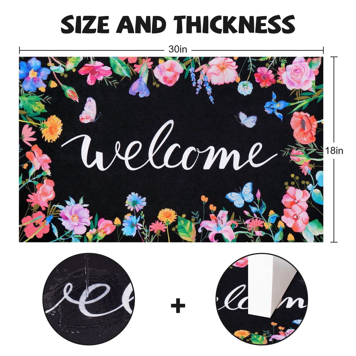 BLEUM CADE Spring Welcome Mat for Outside,Floral Non Slip Outdoor Door Mat,Low Profile Entrance Doormat for Patio