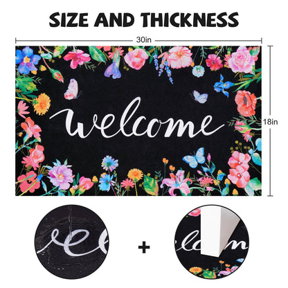 BLEUM CADE Spring Welcome Mat for Outside,Floral Non Slip Outdoor Door Mat,Low Profile Entrance Doormat for Patio