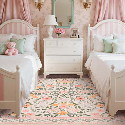 Bleum Cade 5'x7' Pink Rugs for Living Room,Boho Washable Floral Rugs for Bedroom Girls Room Decor,Ultra Soft Faux Wool Non Slip Low Pile Stain Resistant Carpet for Kids Living Dining Room Indoor