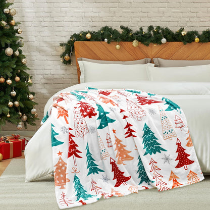 BLEUM CADE Christmas Throw Blanket, Christmas Tree and Snowflake Blankets, Super Soft & Cozy Flannel Blankets for Couch Bed Holiday Decor (50" x 60" )