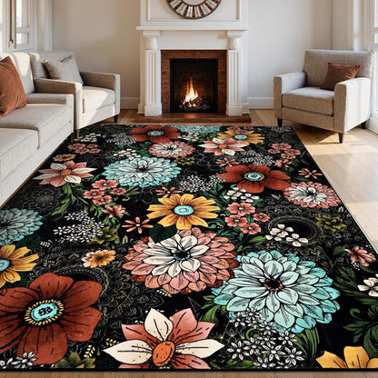 BLEUM CADE Boho Floral Area Rug 5x7 Washable Soft Faux Wool Rug Carpet for Living Room Bedroom