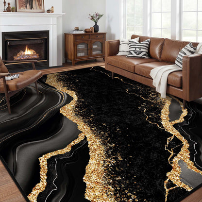 Bleum Cade 5'x7' Area Rugs for Living Room, Black Gold Marble Swirl Abstract Rug Ultra Soft Washable Rugs for Bedroom, Anti Slip Durable Carpet for Dining Room