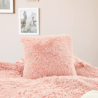 BLEUM CADE Luxury Fluffy Fuzzy King Bedding Comforter Set,4 Pieces Shaggy Duvet Cover Set,Furry Plush Velvet Comforter Cover with Zip Closure,King,Pink