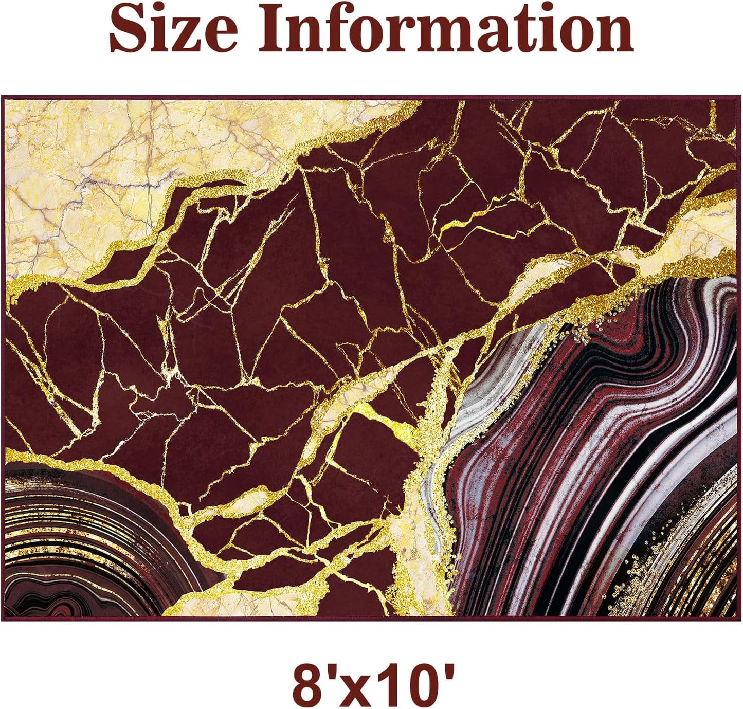 Bleum Cade 8'x10' Area Rugs for Living Room, Washable Rugs Modern Rugs for Bedroom Dinning Room,Marble Abstract Rug Ultra Soft Non Slip Durable Large Carpet Home Decor, Red Gold