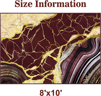 Bleum Cade 8'x10' Area Rugs for Living Room, Washable Rugs Modern Rugs for Bedroom Dinning Room,Marble Abstract Rug Ultra Soft Non Slip Durable Large Carpet Home Decor, Red Gold