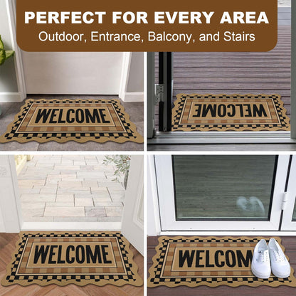 Bleum Cade Welcome Mat Non-Slip Low Profile Front Door Mat for Outdoor Indoor,Muddy Dirt Resist Stain Fade Door Mat for Outside Patio Porch,Brown (18"x30",Welcome)