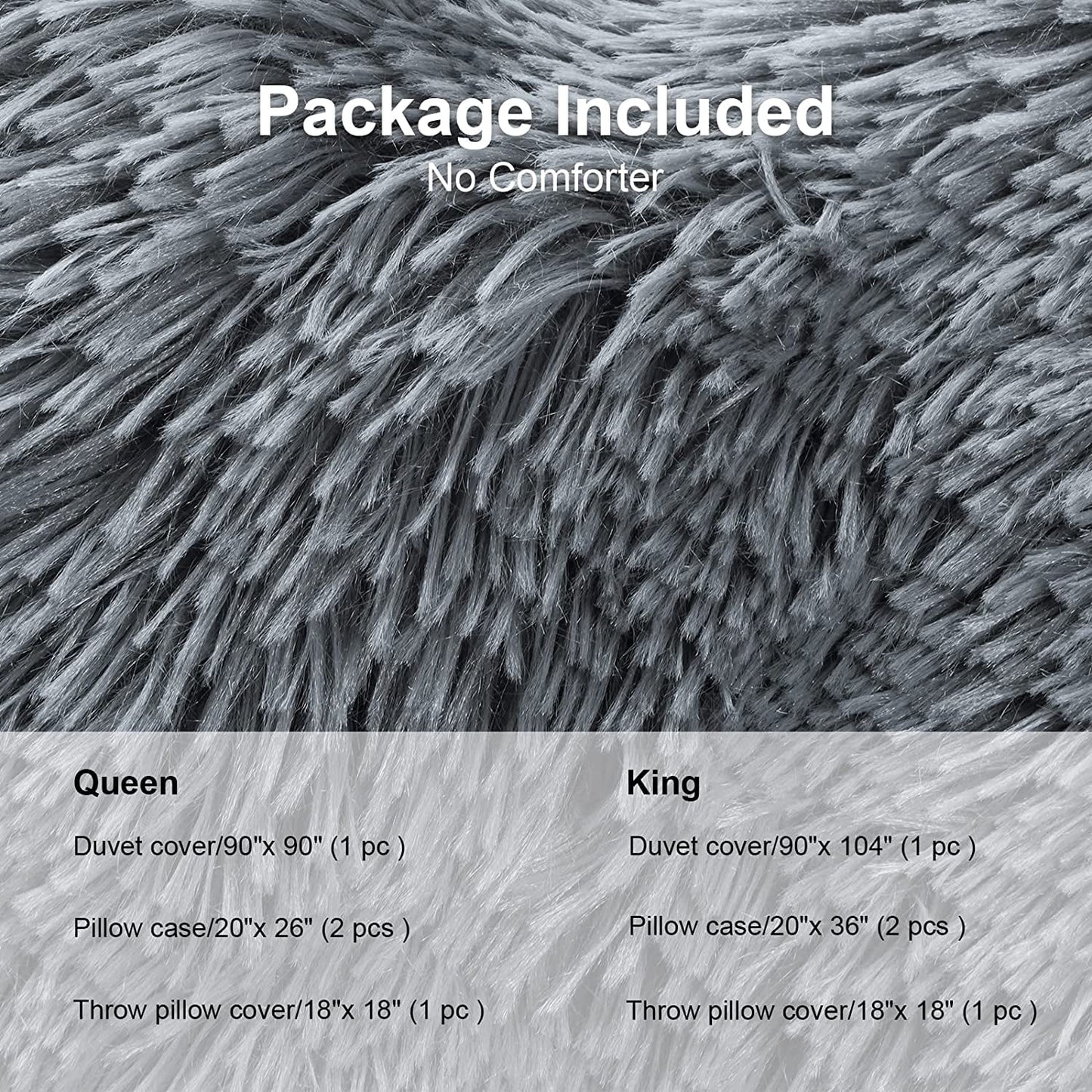 BLEUM CADE Luxury Fluffy Fuzzy Queen Bedding Comforter Set?4 Pieces Shaggy Duvet Cover Set?Furry Plush Velvet Comforter Cover with Zip Closure?Queen?Light Grey