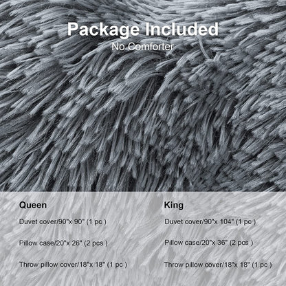 BLEUM CADE Luxury Fluffy Fuzzy Queen Bedding Comforter Set?4 Pieces Shaggy Duvet Cover Set?Furry Plush Velvet Comforter Cover with Zip Closure?Queen?Light Grey