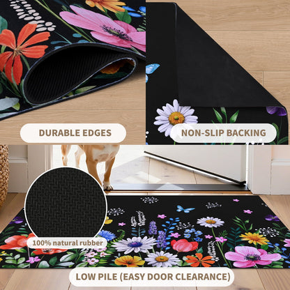 BLEUM CADE Spring Flower Door Mat,Vivid Butterfly Welcome Mat for Front Door,Non Slip Low Profile Outside Door Mats,Spring Summer Flower Decor Doormat,18" x 30"