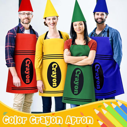 BLEUM CADE 8 Set Color Crayon Apron and Funny Gnome Cone Hats for Costume Set for Adults Fancy Dress Outfit Halloween Cosplay