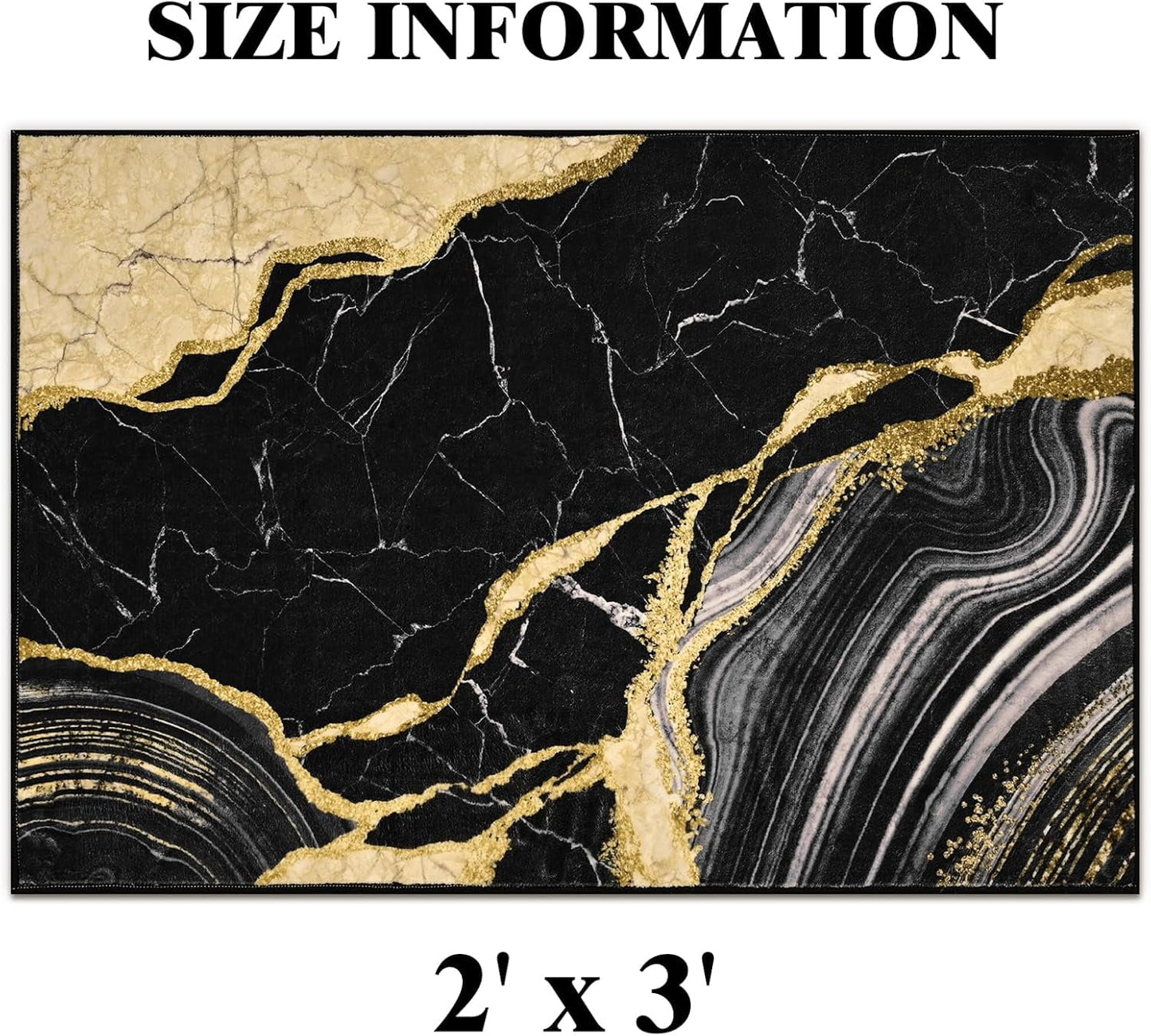 Bleum Cade Area Rugs for Doormat 2X3,Marble Swirl Abstract Rugs, Machine Washable Foldable Non Slip Outdoor Indoor Welcome Mat,Black Gold