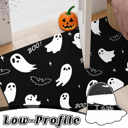 BLEUM CADE Halloween Welcome Mat Ghost Bat Outdoor Doormat,Non Slip Low Profile Entrance Mat for Outside Patio,18 x 30 inches