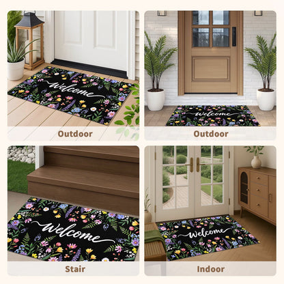 BLEUM CADE Flower Door Mat 18" x 30" Low Profile Outdoor Doormats Non Slip Rubber Backing Welcome Mat for Outdoor Front Porch Patio
