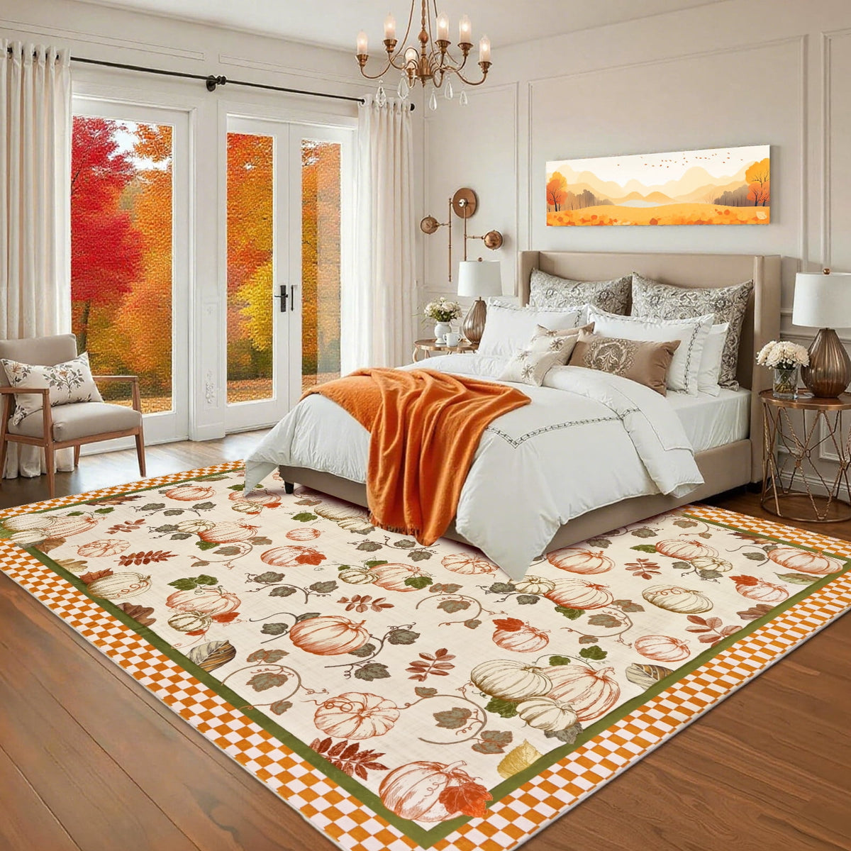 Bleum Cade 8'x10' Fall Area Rugs for Living Room, Washable Rugs Modern Rugs for Bedroom Dinning Room,Pumpkins Rug Ultra Soft Non Slip Durable Large Carpet Home Decor,Beige