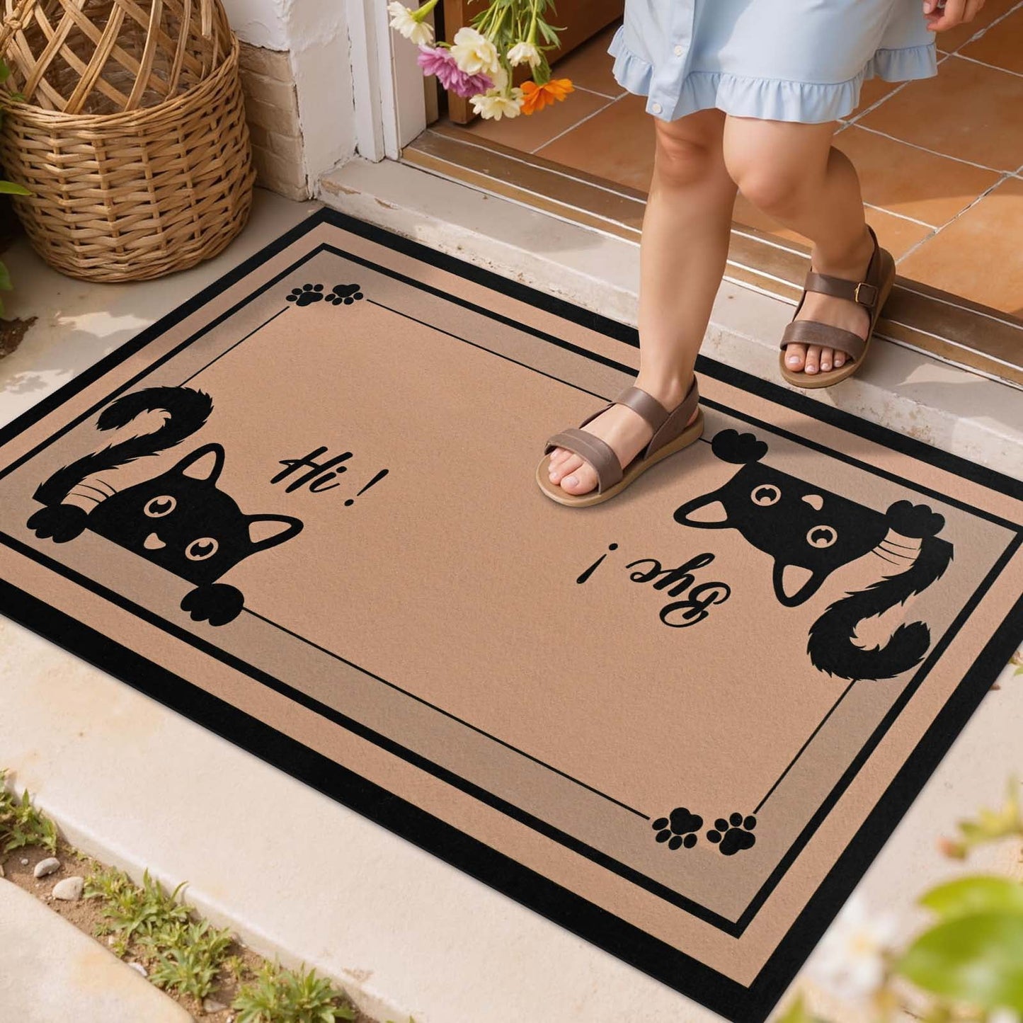 Bleum Cade Hi-Bye Cat Door Mat Outdoor Indoor Welcome Mats, Non Slip Low Profile Front Door Mat,Black Cat Lover Floor Mats for Inside Outside Entry, Porch, Resist Dirt, 18" x 30", Easy to Clean