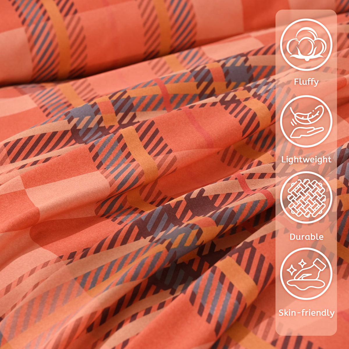 Bleum Cade 3 Piece Fall Duvet Cover Set Queen Size,Thanksgiving Buffalo Plaid Lightweight Comforter Cover Set,Ultra Soft Breathable Bedding Cover for Autumn Decor (Orange,90"x 90")