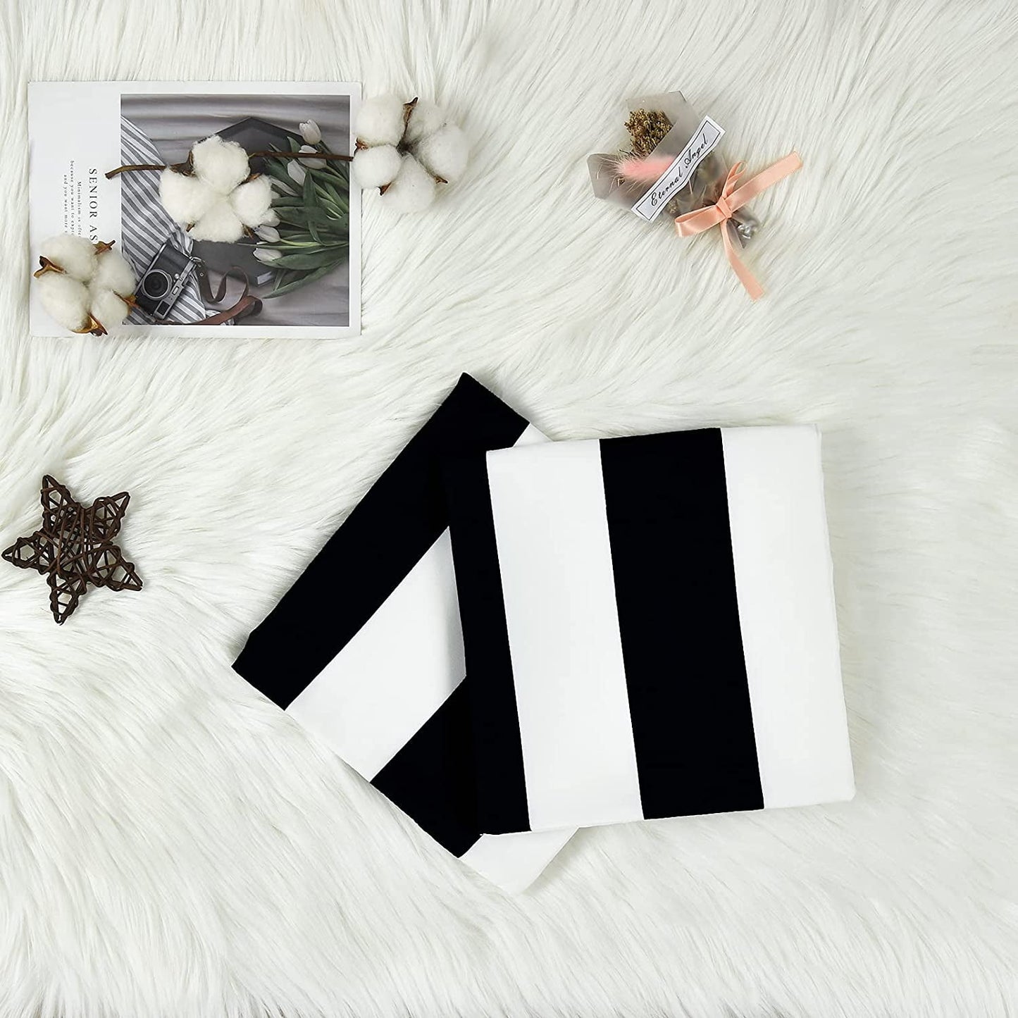 BLEUM CADE Black and White Throw Pillow Cases Set of 2, Outdoor pillows Striped Couch Cushion Cover, Farmhouse Decorative throw Pillow Covers for Home Decor,12"x20"