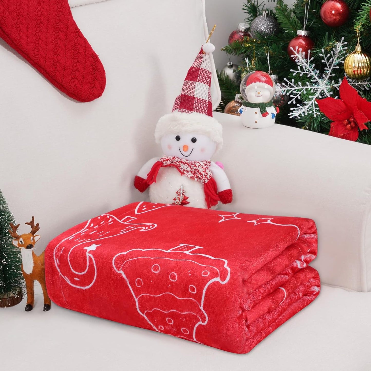 BLEUM CADE Reversible Christmas Throw Blanket for Couch,Red Christmas Blanket Soft Flannel Xmas Tree Blanket, 50 x 60 Inch