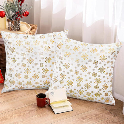 BLEUM CADE 18 x 18 inch Christmas Pillow Covers Set of 2,Gold Glitter Printed Snowflake Xmas Pillows for Sofa Couch,Soft Velvet Christmas Decor Pillowcases