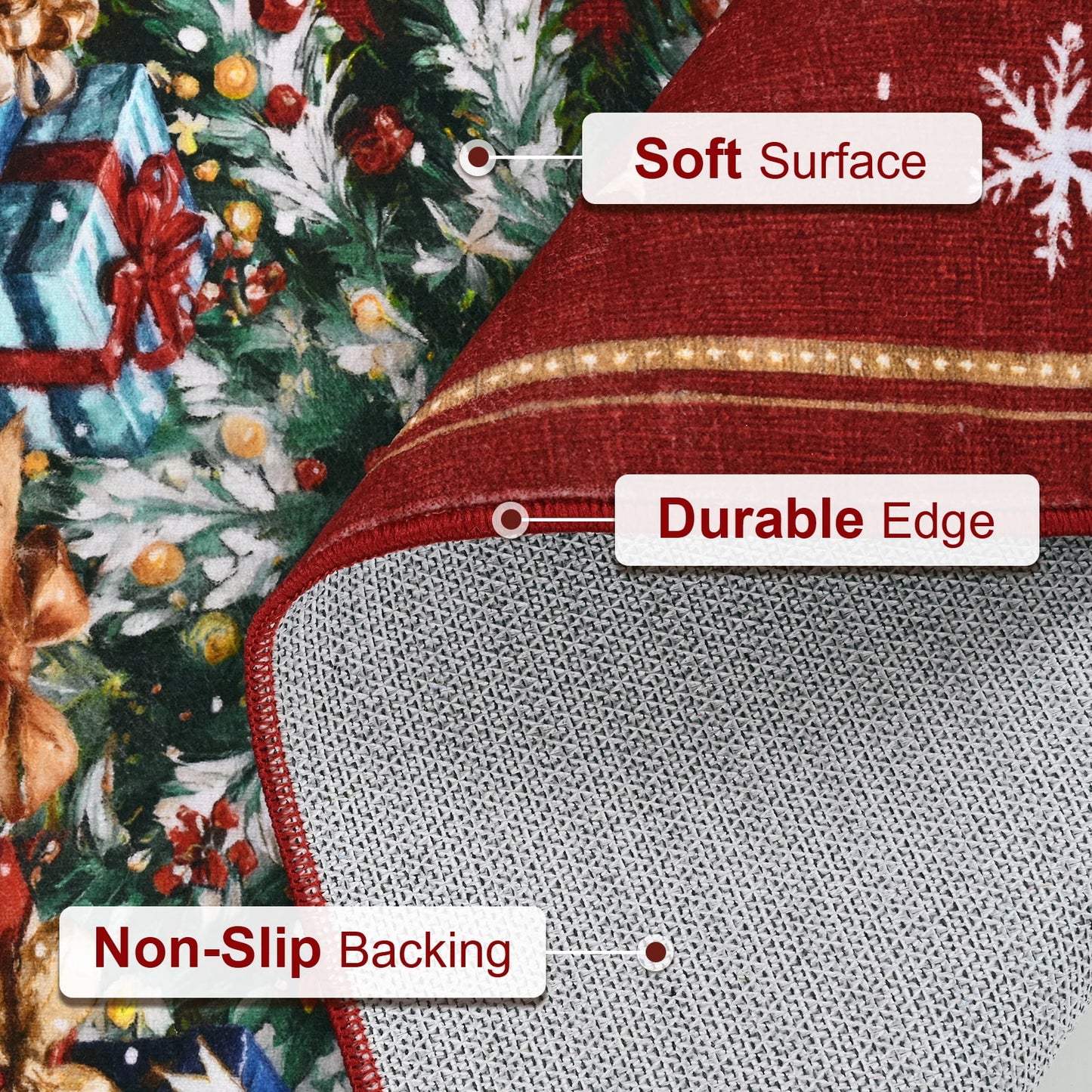 BLEUM CADE Christmas Tree Rug 3x5 Washable Rugs Non Slip,Xmas Red Area Rug for Living Room, Soft Faux Wool Large Entryway Rugs for Christmas Decorations