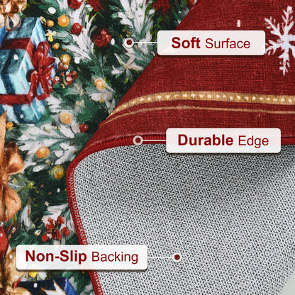 BLEUM CADE Christmas Tree Rug 3x5 Washable Rugs Non Slip,Xmas Red Area Rug for Living Room, Soft Faux Wool Large Entryway Rugs for Christmas Decorations