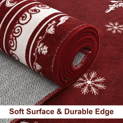 BLEUM CADE Christmas Snowflake 3x5 Area Rugs for Living Room,Non Slip Washable Rugs Low Pile Floor Mat Carpet,Holiday Christmas Decorations,Red