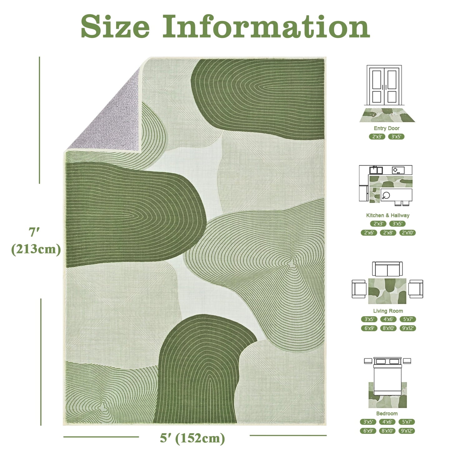 Bleum Cade 5'x7' Area Rugs for Living Room, Abstract Rug Ultra Soft Washable Rugs for Bedroom, Anti Slip Durable Stain Resistant Larg Carpet Home Decor for Dining Room,Green