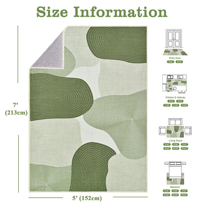 Bleum Cade 5'x7' Area Rugs for Living Room, Abstract Rug Ultra Soft Washable Rugs for Bedroom, Anti Slip Durable Stain Resistant Larg Carpet Home Decor for Dining Room,Green