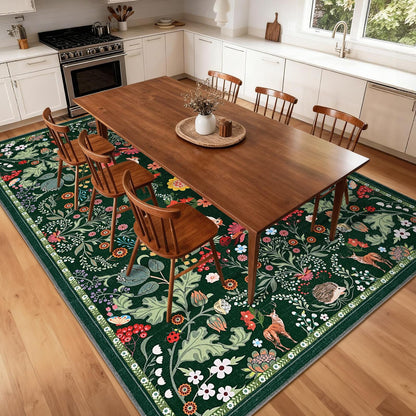 Bleum Cade 8x10 Area Rugs Floral Washable Rugs for Living Room Green Rug Non Slip Soft Low Pile Faux Wool Botanical Throw Rug for Bedroom, Dining Room, Office, Home Decor