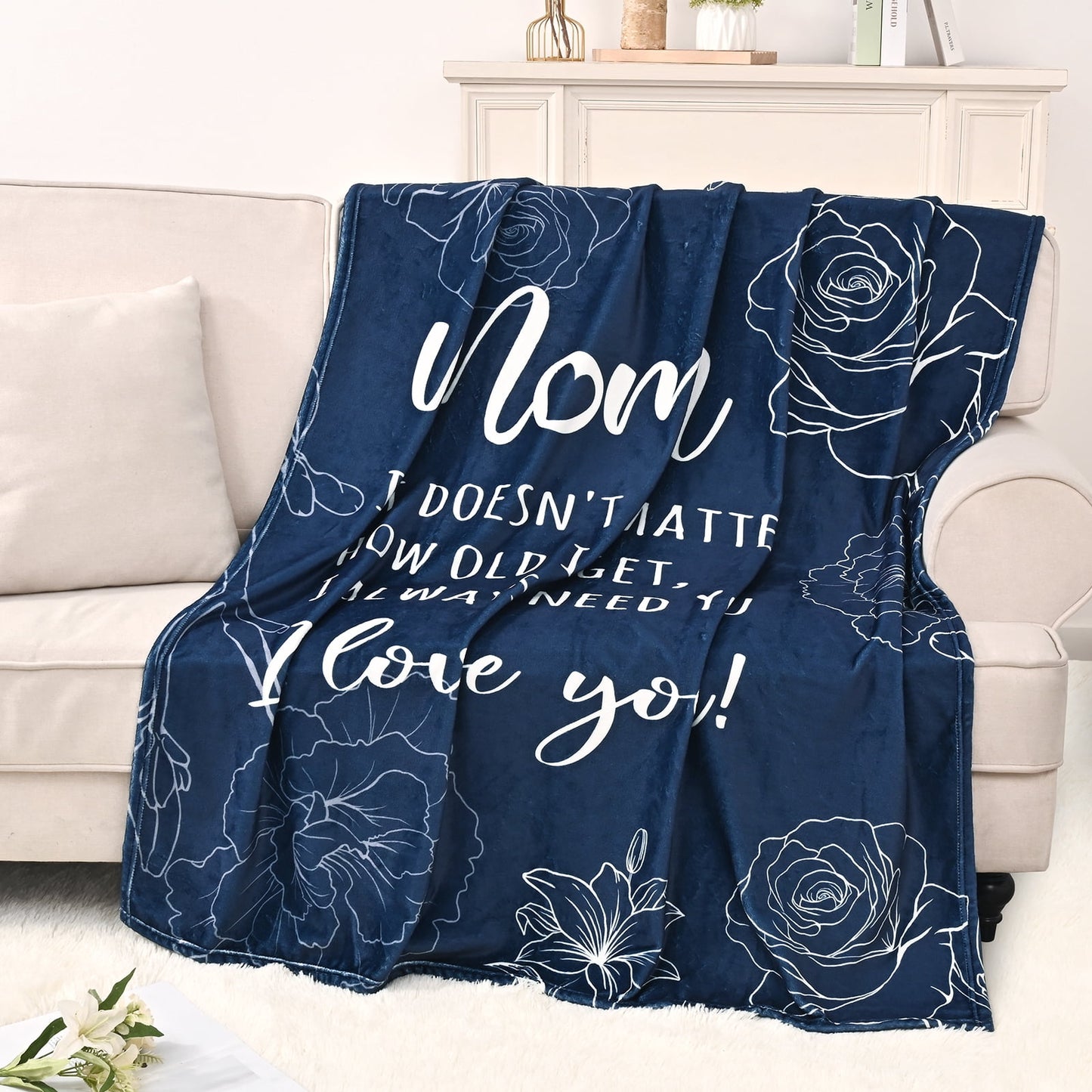 Bleum Cade Gifts for Mom Mothers Day,Mom Birthday Gifts Blanket, Moms Gift for Women from Daughter Son,Soft Flannel Throw Blankets, Navy,50"x60"