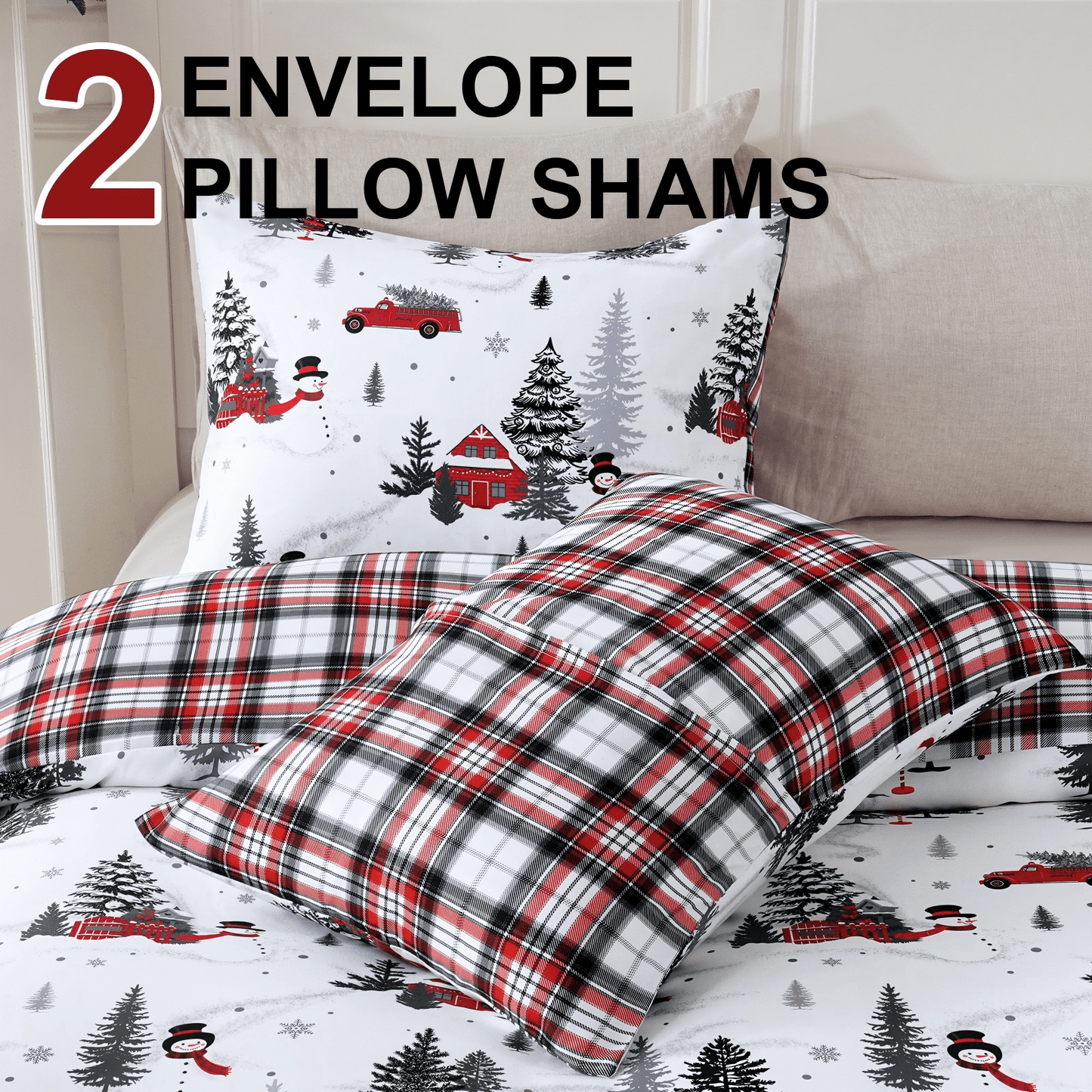 BLEUM CADE Duvet Cover Set Christmas Tree Snowflake Plaid Set Festive 3 - Piece with Pillow Cover, Soft Microfiber for Home Bedroom Set, Holiday Season Theme