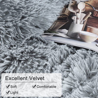 BLEUM CADE Luxury Fluffy Fuzzy Twin Bedding Comforter Set,3 Pieces Shaggy Duvet Cover Set,Furry Plush Velvet Comforter Cover with Zip Closure,Twin,Light Grey