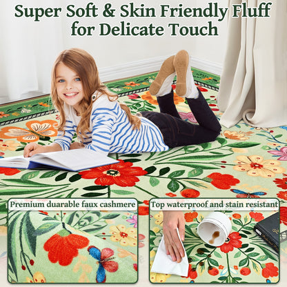 Bleum Cade Area Rugs for Doormat 2X3,Spring Boho Floral Rug, Machine Washable Non Slip Welcome Mat, Low Pile Carpet for Entryway, Kitchen, Front Door Indoor Entrance,Green